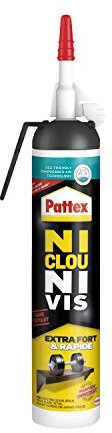 Pattex Ni Clou Ni Vis Fixation Extra Fort – Colle de Fixation multi matériaux, à maintien immédiat, se peint, utilisation en intérieur – Blanc, 266g