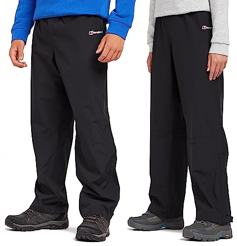 Berghaus Kids' Drift Waterproof Over Trousers with AQ™ Membrane & Articulated Knees, Lightweight & Protective Pants for Boys & Girls (UK, Age, 11 Years, 12 Years, Regular, Black)