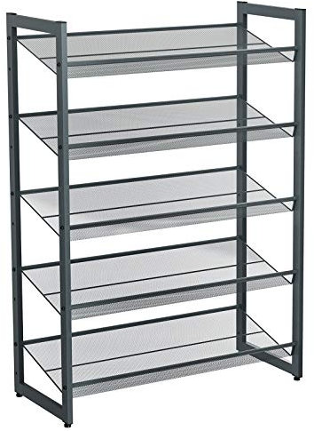 SONGMICS 5-stöckiges Schuhregal, erweiterbarer Schuhständer aus Metall, verstellbare Schuhablage, für 15-20 Paar Schuhe, kurze Stiefel, Pumps, dunkelgrau, LMR005GB