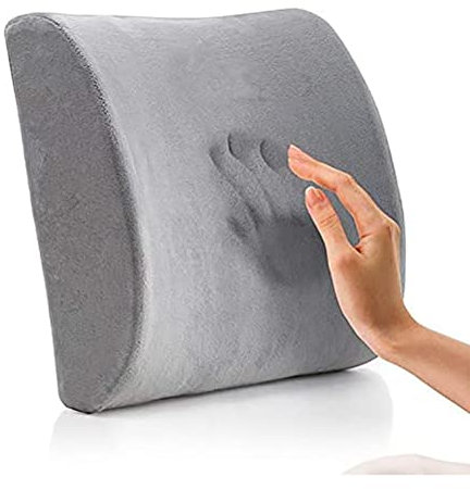 Ecloud Shop Lendenkissen aus Memory-Schaum, Stützpolster mit verstellbarem Riemen, bequeme, hautfreundliche Rückenlehne, geeignet für Bürostühle und Autositze, grau