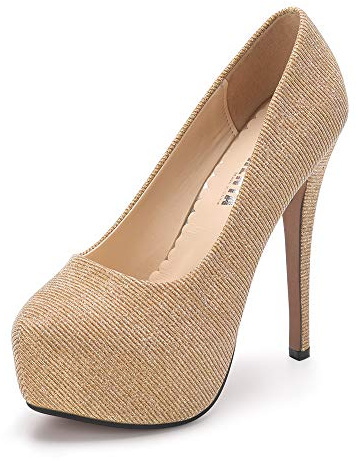 Ochenta Chaussures à talons hauts et semelle plateforme, bout rond, pour femme - - Paillettes dorées, 40.5 EU
