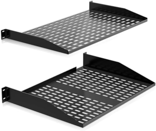 Pyle Fachboden - 19 Zoll 2HE Rack Shelf – Belüfteter Rackboden aus Stahl für Netzwerkschrank und Serverschrank, 248 mm Tiefe, 50 kg Tragkraft, inkl. Montagematerial