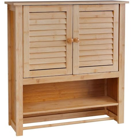 Decopatent Badezimmerschrank hängend - Bambus Holz - Hängender Schrank für Badezimmer - Wandschrank mit Handtuchhalter