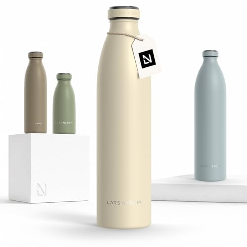 LARS NYSØM Gourde INOX 1000ml | 1L Bouteille d’eau isolée | Gourde étanche pour Le Sport, la Bicyclette (Almond Beige, 1000ml)