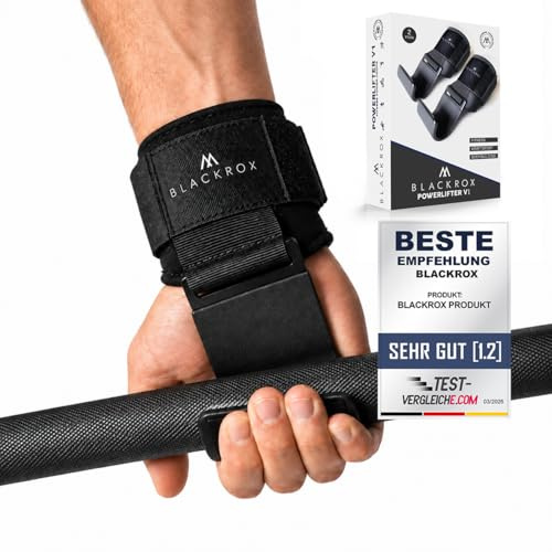 BLACKROX Zughaken Krafttraining Powerlifter V1 Vergleichssieger 2026 Zughilfen Fitness Bodybuilding 2 Stück Gym Metallhaken Gewichtheben handgelenkbandage gepolstertem Kraftsport schwere Gewichte