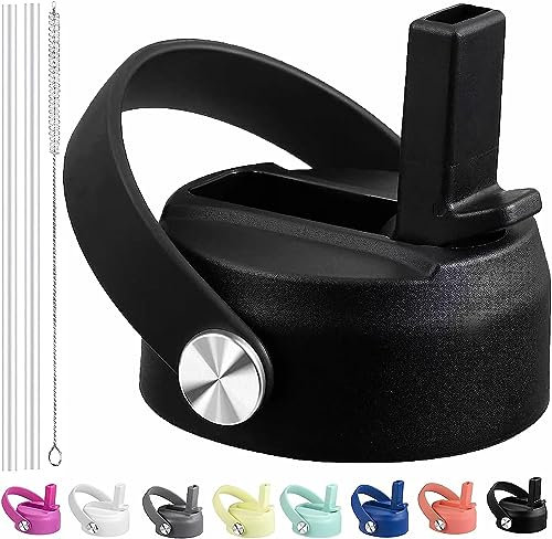 Straw Lid for Hydro Flask Wide Mouth Water Bottles, Top Lids with Straw Compatible with Hydro Flask 32 41 oz, Replacement Cap Wide Mouth Accessories Flip Lid Flex Handle, Black