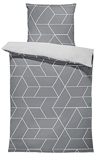 one-home Bettwäsche Mikrofaser Garnitur Bettbezug modern viele Muster mit Reißverschluss, Farbe:Geometrisch grau, Größe:2 teilig 135x200 cm