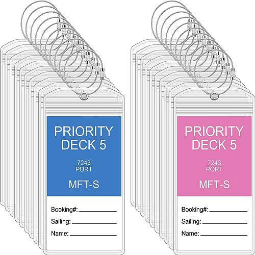 Clabby 12 Sets Kreuzfahrt Klare Gepäckanhänger Tasche mit Schlaufen PVC Wasserdichter Etikettenhalter für Geschäftsreisen und Bürobedarf