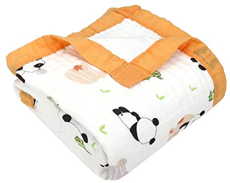 Hivia Musselin filt 6 lager gosig filt baby bomull 110 x 110 cm muslin babyfilt omlindad filt mjuk filt för badhandduk, barnfilt nyfödda unisex (bambuspanda)