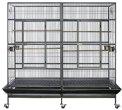 Pet's Solution - Voliera Pappagalli Divisibile Robusta Rettangolare, per Uccelli di Grandi Dimensioni, con Posatoi, Ciotole e Ruote, Nera - 220x120x197 cm