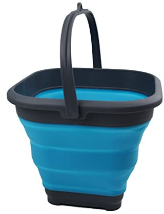 SAMMART Zusammenklappbarer Kunststoffeimer – Faltbare Wanne – Tragbarer Wassereimer zum Angeln – Platzsparender Wassertopf für den Außenbereich (Grau/Meerblau, 5,5 l quadratisch)