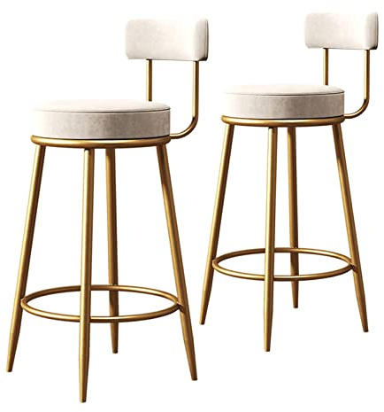 LOUFOU Sgabelli da Bar da Bancone con Schienale e Poggiapiedi, Set di 2 Sedia Alta da Cucina in Velluto, Gambe in Metallo Placcato Oro, 65 cm, Bianco e Oro