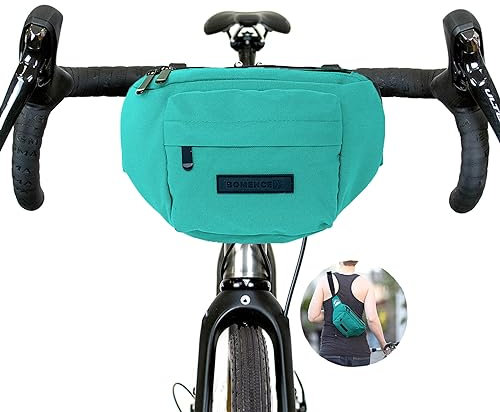 Bomence kleine Fahrrad Lenkertasche Hüfttasche 2-in-1, Gürteltasche, nachhaltige Bauchtasche aus recycelten Plastikflaschen PET, Fahrradtasche vorne (Türkis)