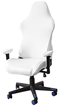 Gaming Stuhl Bezug Gamingstuhl Bezüge 4 Stück,Gaming Stuhlhussen mit Armlehnen/Stuhlrücken Bezug/Bürostuhl Bezug,Dehnbare Abnehmbar Waschbar für Computerstuhl Gamning-Stuhl,Kein Stuhl - Weiß