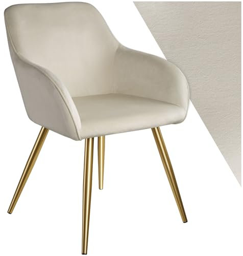 tectake® Esszimmerstuhl, Sessel bequem mit Armlehne, Polsterstuhl, Samtstoff Cocktailsessel, Loungesessel für Wohnzimmer, Esszimmer, Moderne Küchenstühle, Bürostuhl créme/Gold