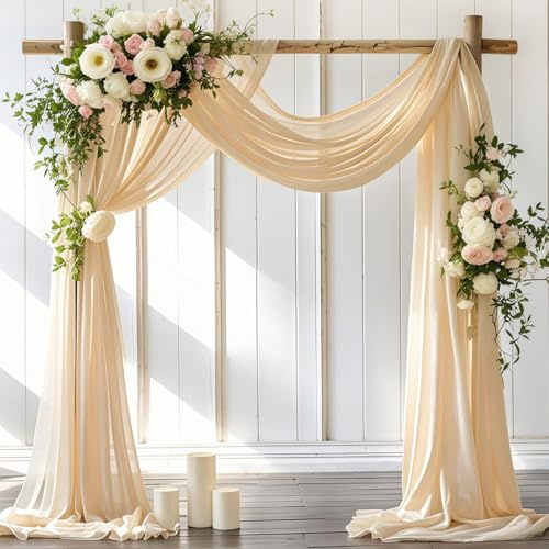LINXTAR Vorhangstoff für Hochzeitsbögen, Drapierstoff, 76,2 x 4,7 m, champagnerfarben, durchscheinend, Chiffon, Bogenvorhang für Brautparty, Outdoor, Party, Bögen, Kirche, Zeremonie, Dekoration