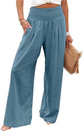 ANRABESS Women Linen Palazzo Pants Summer Boho Wide Leg High Waist Casual Lounge Pant 2026 Beach Travel Vacation Outfits Lake X-Large