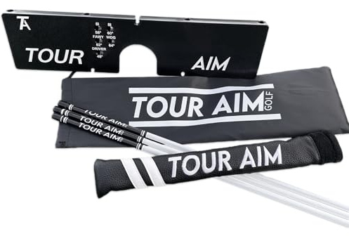 Tour Aim 2.0 Golf-Trainingshilfe mit 3 Ausrichtungsstäben und 5 Schaukelflugzeug-Funktionen, verbessert Ziel und Ausrichtung, 5 Verschiedene Schwungplane-Winkel, tragbare Trainingshilfe für drinnen