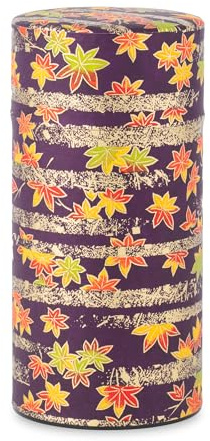 NOREN Boîte à thé japonaise en étain (papier Yuzen Washi – Feuilles d'automne/violet), 200 g/fabriquée au Japon