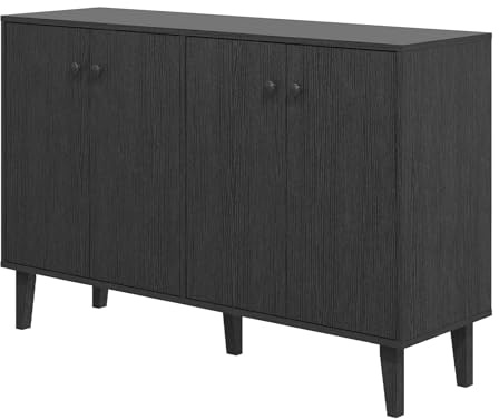 Panana 4 Doors Storage Sideboard Cupboard Console Table Accent Cabinet TV Stand Unit for Living Room (Black)