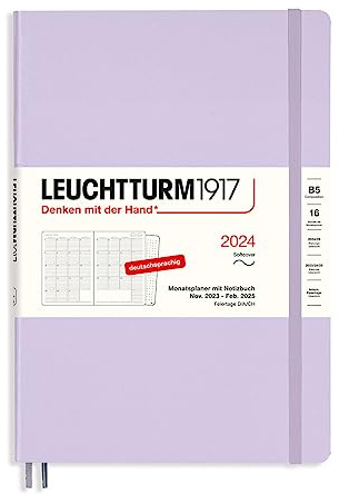 LEUCHTTURM1917 367562 Monatsplaner & Notizbuch Composition (B5) 2024, 16 Monate, Softcover, Lilac, Deutsch