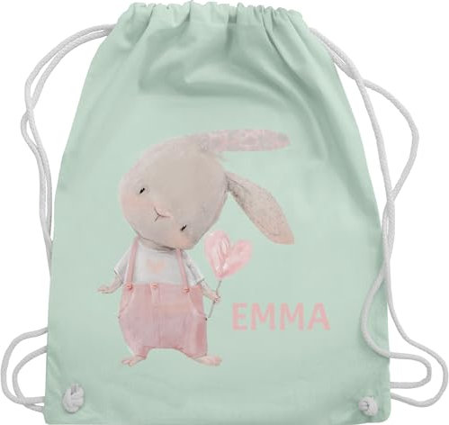 Turnbeutel Rucksack - Süßer Hase Mädchen mit Name personalisiert I Häschen I Rabbit I Langohr I Süße Hasen - Unisize - Pastell Grün - personalisierter beutel kinder geschenke kindergarten