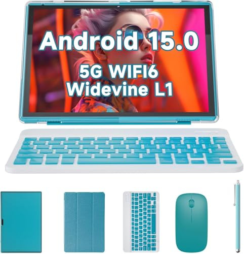 ATOZEE Tablette 2 en 1 Android 15 avec clavier 10, étui à stylet souris, 6000 mAh 8 Go + 32 Go de ROM, tablette extensible 1 To, double caméra 2 MP + 8 MP, tablettes WiFi-6 BT
