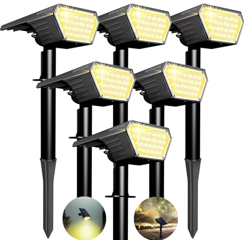 Satucol 6er-Pack Solar-Spotleuchten für den Außenbereich, automatisch Ein/Aus, wasserdicht IP65, 2-in-1 solarbetriebene Außenlandschaftsbeleuchtung, Solarlampen für Garten, Hof und Wege (Warmweiß)
