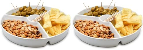 NERTHUS FIH 333 plato porcelana aperitivos 3 divisiones servir snacks presentación (Paquete de 2)