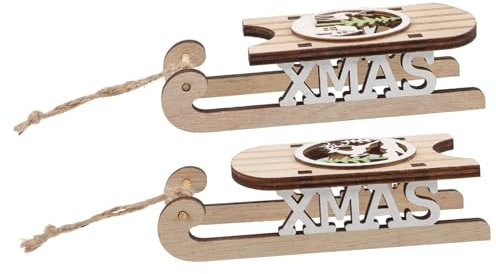 DECHOUS 2stücke Holzschlitten Anhänger für Christbaum Weihnachtsdeko Rustikale Schlittenform Wanddeko für Festtagsparty
