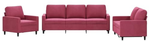vidaXL Soffgrupp med dynor 3 delar Vinröd sammet, soffa, loungesoffa, klädda soffor, soffor, klädd soffa, vardagsrumssoffa, vardagsrumssoffor