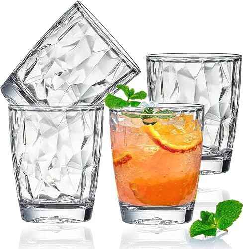 Goldmeet 4er-Pack transparente Wassergläser aus Kunststoff, 300 ml, unzerbrechliches Acryl, wiederverwendbar, Saft, Weingläser, spülmaschinenfest, tragbare Becher, einfach zu verstauen