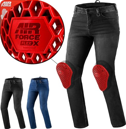 Shima Rider Motorrad Jeans Herren mit Protektoren Airforce Knieprotektoren Motorradhose Kurzgrößen Hosen Motorradjeans für Herren Protektorenhose Textilhose Jeanshose Lang (Männer, Schwarz, 36/34)