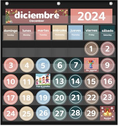 Calendrier mensuel de poche pour la classe, jours de la semaine imprimés avec cartes, apprentissage pour la maternelle, fournitures indispensables pour l'enseignant (Espagnol Noir)