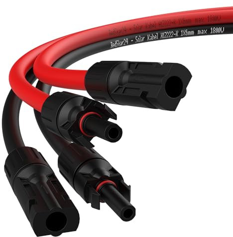RedStar24 Solarkabel Verlängerung 4mm² - 3m - UV-beständig, Photovoltaik Kabel, PV Kabel, Solar Verlängerungskabel IP68 für Solarpanel, Wechselrichter & Laderegler - langlebig