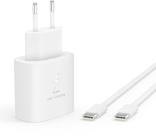 Chargeur Rapide pour Samsung Galax S25 S24 S23 S22 S21 S20 Série, A17 A16 A15 A14 A13 A54 A55 A56 A35 A36 A25 A26 5G, Chargeur Rapide 25W de Rechange d'origine + 2m Type-C Câble (Blanc)
