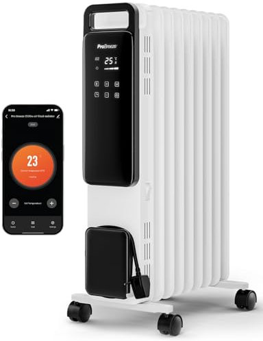 Pro Breeze® OmniWarm Smart 2500W 11 Fin Oil Filled Radiator - Digital - WiFi Smart App, Thermostat, 24Hr Timer, 3 Heat Modes, Child Lock, Overheat & Tip-Over Protection Oil heater for Home - White