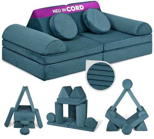 Linodino® Spielsofa Cord, Kindersofa-Bausteine, Kindercouch, Stapelsteine | Oeko Tex & spiel gut, formstabil & langlebig, waschbare Bezüge, wasserfeste Unterbezüge, verstärkte Nähte & Tragegriffe