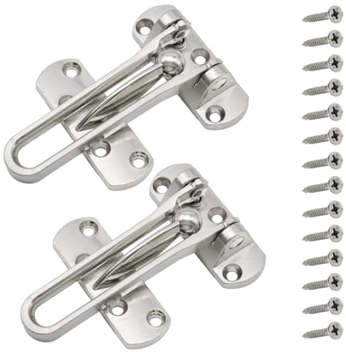 Ruidee 2Pcs Swing Bar Lock Front Door Locks Alloy Automatic Security Door Chain Restrictors Reinforcement Lock Latch Guard Clasp Flip Lock for Home Hotel (YG-MS/Silver)