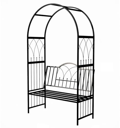 Yajuer Arches De Mariage en Plein Air, Arche De Jardin avec Banc pour 2 Personnes, Treillis D'arche en Métal pour Plantes Grimpantes, Cérémonie, Fête, Pelouse, Arrière-Cour(Black)