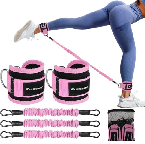 flintronic Set di Fasce di Resistenza con Cinghie per Caviglia, Elastici Fitness Set, 3 Resistance Band, Bande Elastici Fitness, Attrezzatura per Allenamento Glutei per Fitness a Casa Yoga Pilates