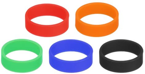 sourcing map 5Pcs Silicone Rubber Bands, 20x7mm Rubber Bands Rings Cable Ties Strong Elastic Bands for Cord Wrapping Bag Wraps, Red/Orange/Dark Blue/Black/Green