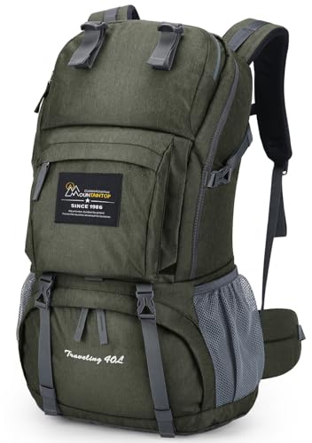 MOUNTAINTOP 40L Wanderrucksack Herren Damen Trekkingrucksack Backpacker Reiserucksack Outdoor Camping Klettern Rucksäcke mit Regenhülle, verde y gris, 40 Liter
