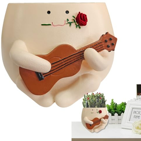 Vaso per fiori con viso sorridente, vasi per piante,Vasi per piante Smile Face per esterni - Vasi per piante in resina con motivo ukulele e per piante grasse, viti, azalee,
