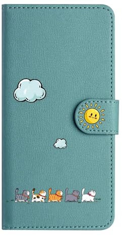 Nbziyoo Lovely Cats Phone Case for iPhone 11 Pro Max,Cute Cats/Sun Flip Wallet Case with Card Slots, Premium Magnetic PU Leather Cover for iPhone 11 Pro Max,Green