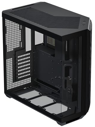 APNX V1 Dual-Chamber ATX Mid-Tower Airflow PC-fodral, panorama-glaspaneler, 10 fläktplatser, 360 mm kylarstöd, vinkelintag 16 cm x 2 fläktfäste, GPU-fäste, kabelhantering, Typ-C, svart