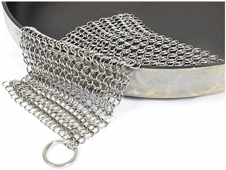 Quick Parts Delivery 316 Stainless Steel Cast Iron Scrubber - 7 x 7 Inches Cleaner Chainmail Dish Scouring Pad for Dishwasher Cleaning - Chainmail Scrubber for cast Iron Pans Dutch Ovens Grills