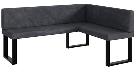 MEBLINI Eckbank für Esszimmer - Küchenbank - Essecke - Sitzecke Küche - ERIC - U-Beine 128x168x87cm Rechts - Dunkelgrau Samt