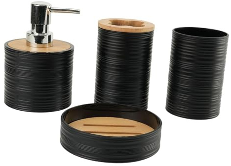 F Fityle Set de 4 Accessoires pour Salle de Bain avec Porte-Brosse à Dents et Distributeur de Savon, Noir
