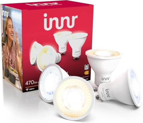 innr Ampoule Connectée Zigbee GU10, Fonctionne avec Hue* et Alexa (Pont Requis), Spot Blanc Chaud à Froid, LED Lampe, Intensité Variable, 470 lumens - 4 pièces